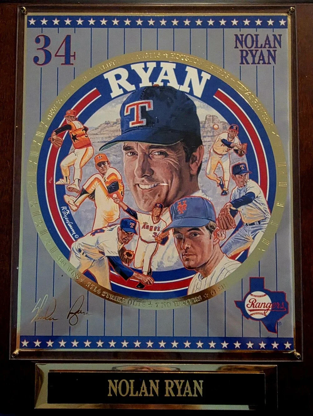 📣 Vintage 90s Nolan Ryan ⚾ Texas Rangers MLB Sports Impressions Plaque #2056🏆